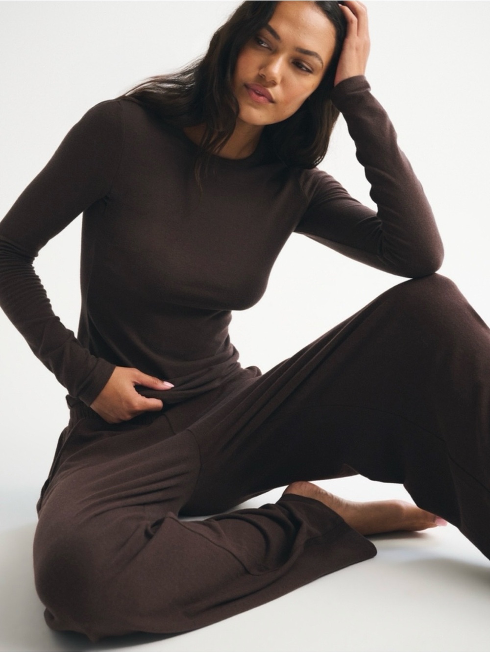 Abercrombie Wide Leg Lounge Sweatpant Brown XS Long - Picture 3 of 8
